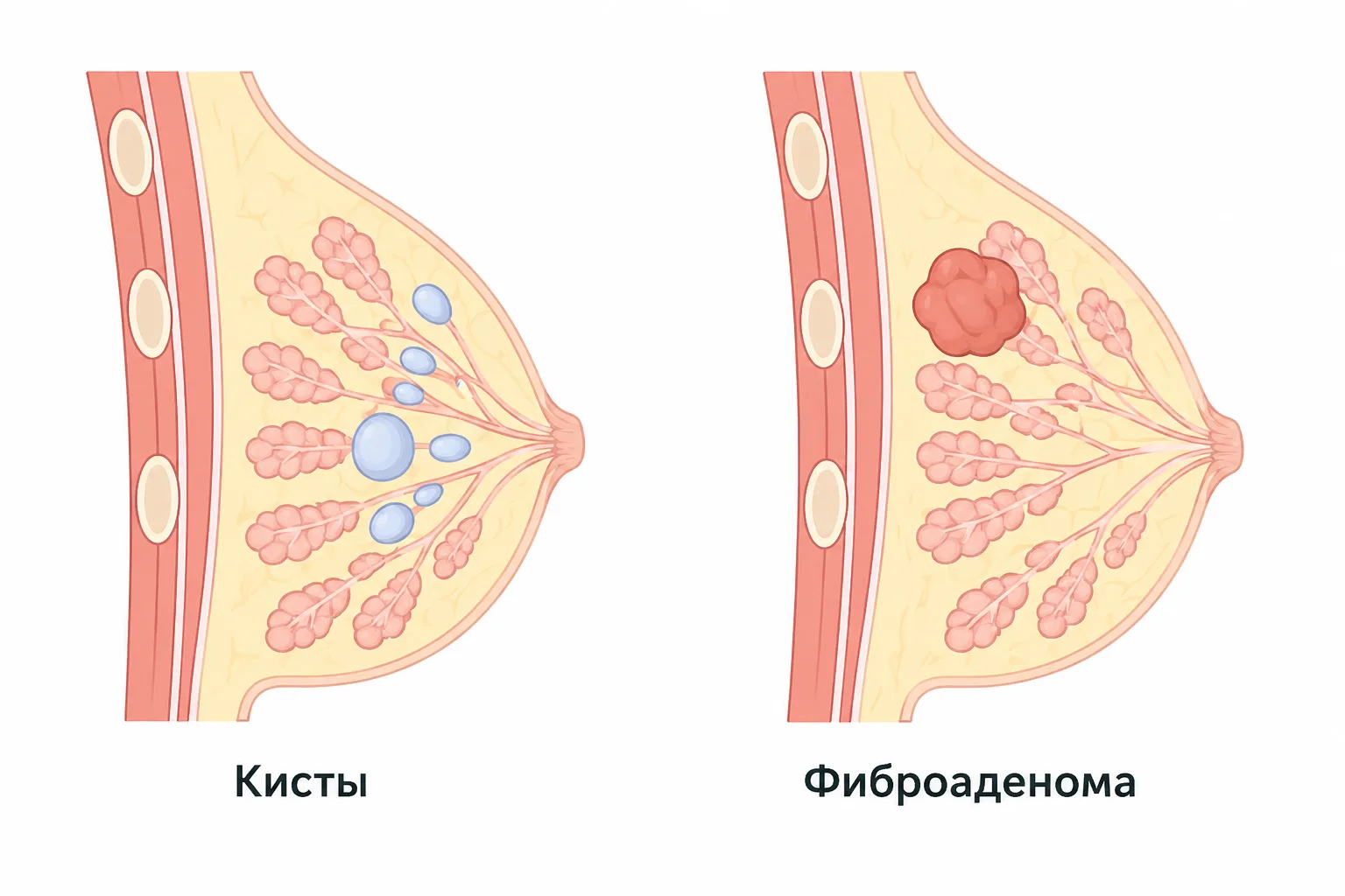 Сравнение кист и фиброаденомы