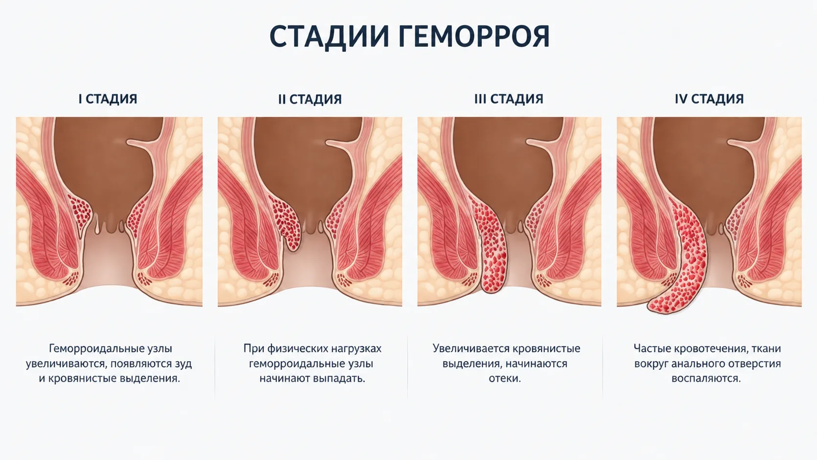 Стадии геморроя в иллюстрациях