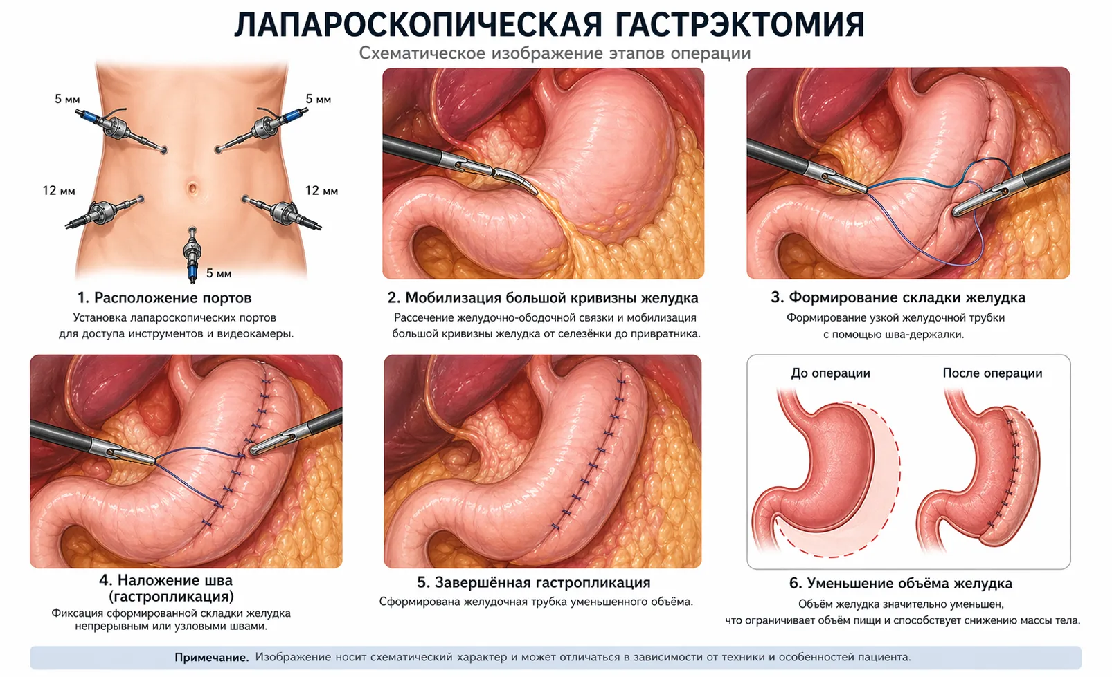 Лапароскопическая гастректомия: этапы операции
