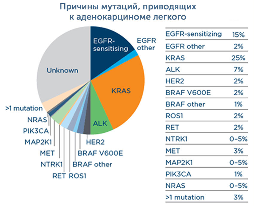 Причины мутаций, приводящих к аденокарциноме легкого